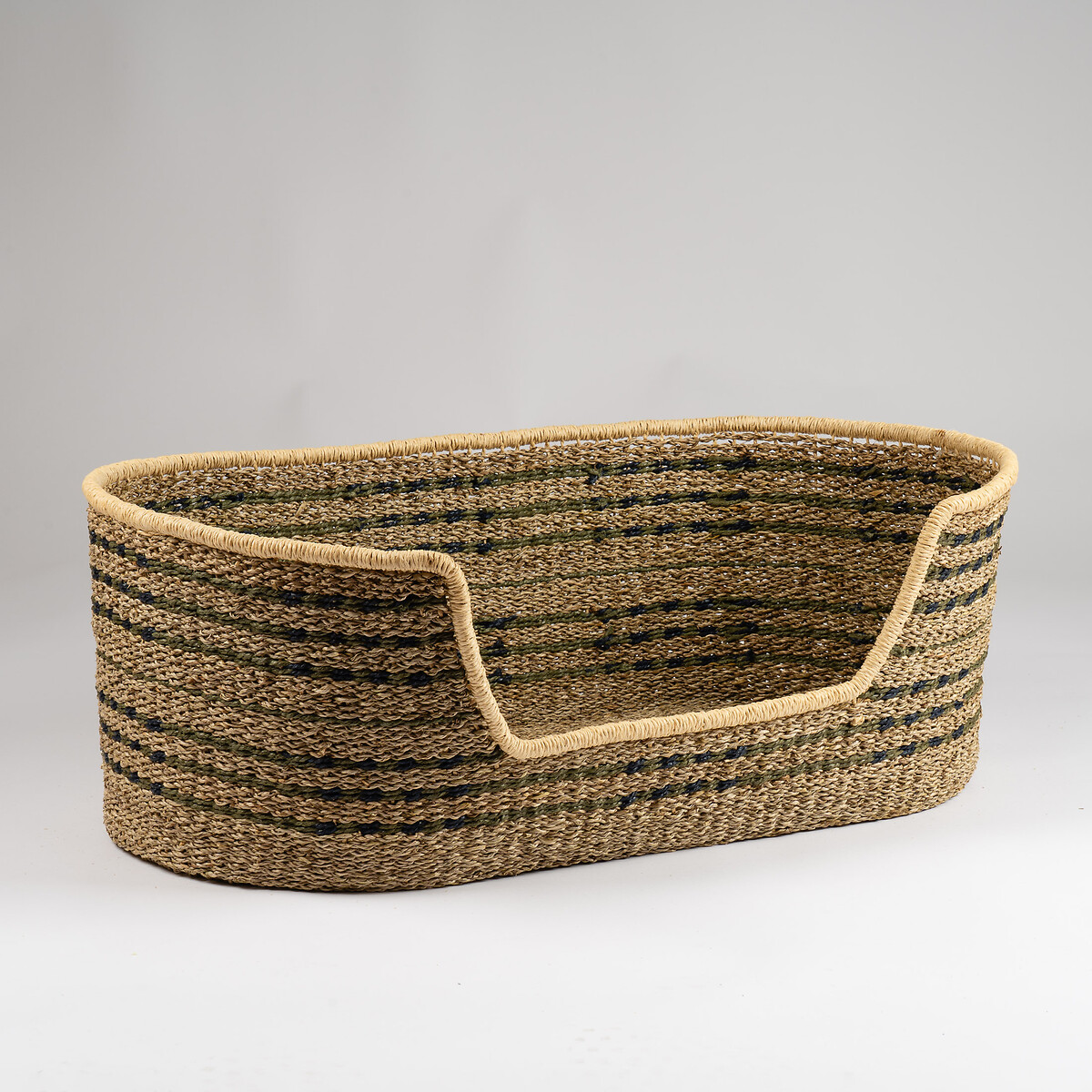 Green and Natural Check Woven Pet Bed with Cushion Large natural, SO'HOME