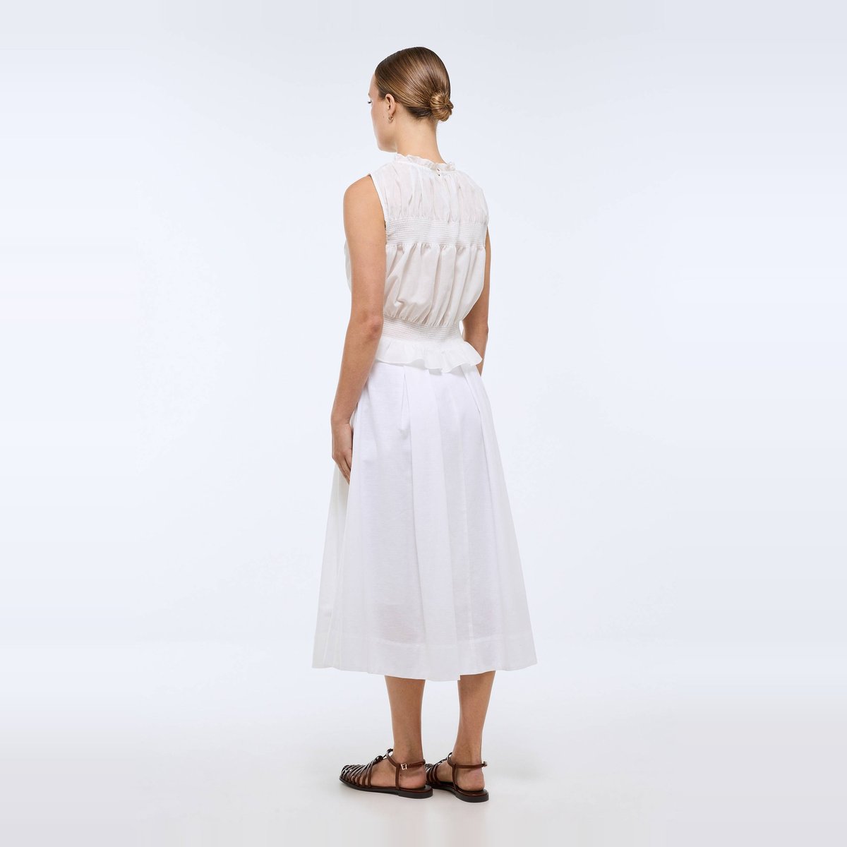 Jupe midi unie contenant du lin blanc, MONOPRIX