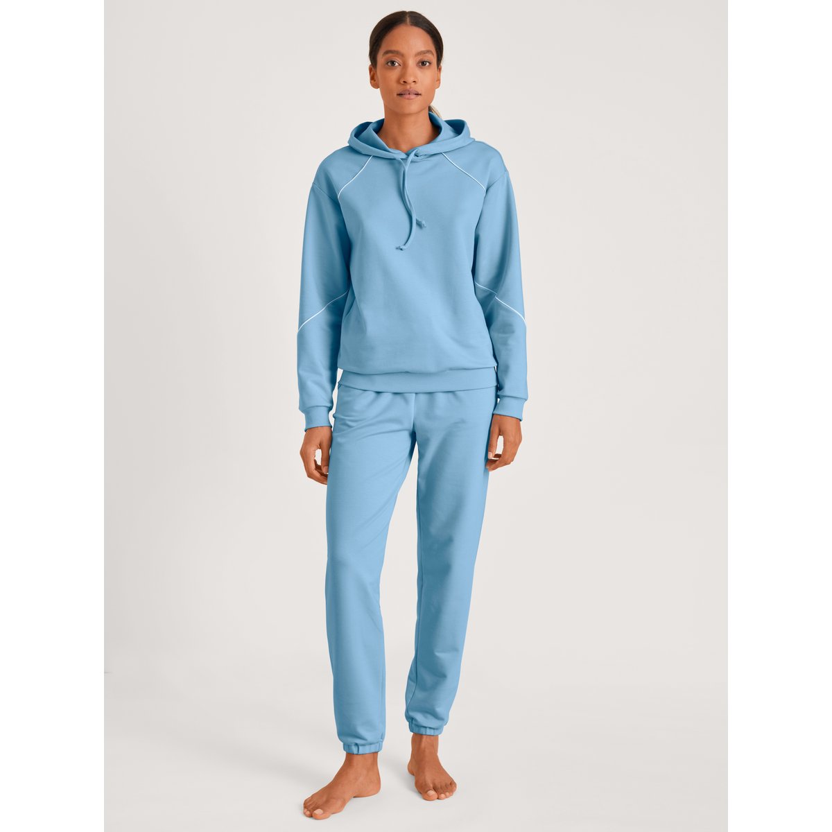 Sweat-shirt avec capuche manches longues Coton LOUNGE PAISLEY bleu placide, CALIDA