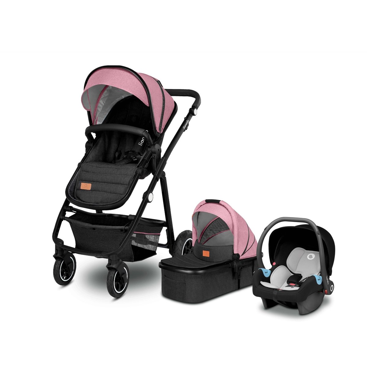 Poussette trio Amber Rose rose, LIONELO