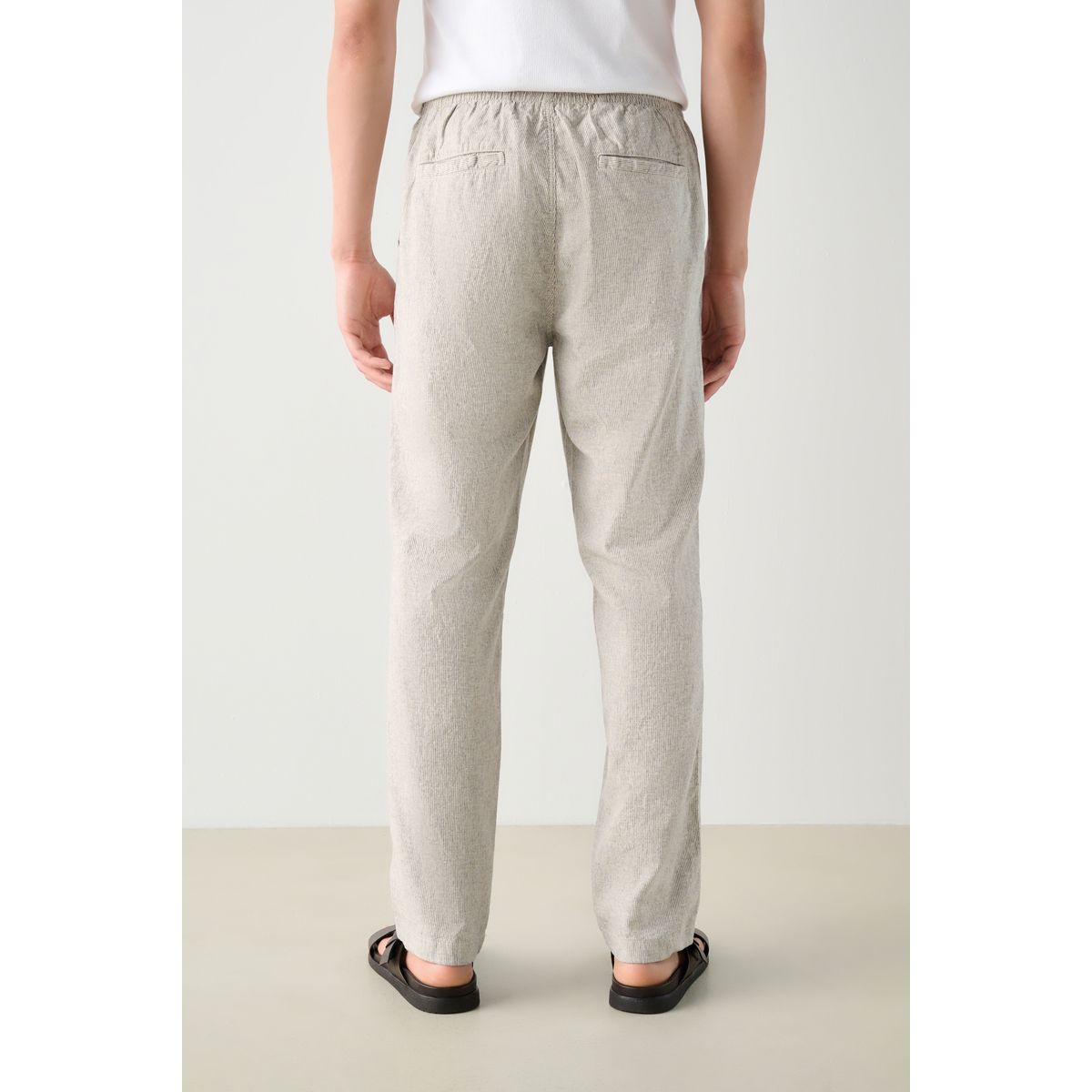Pantalon en lin et coton à rayure écru/marron champignon, NEXT