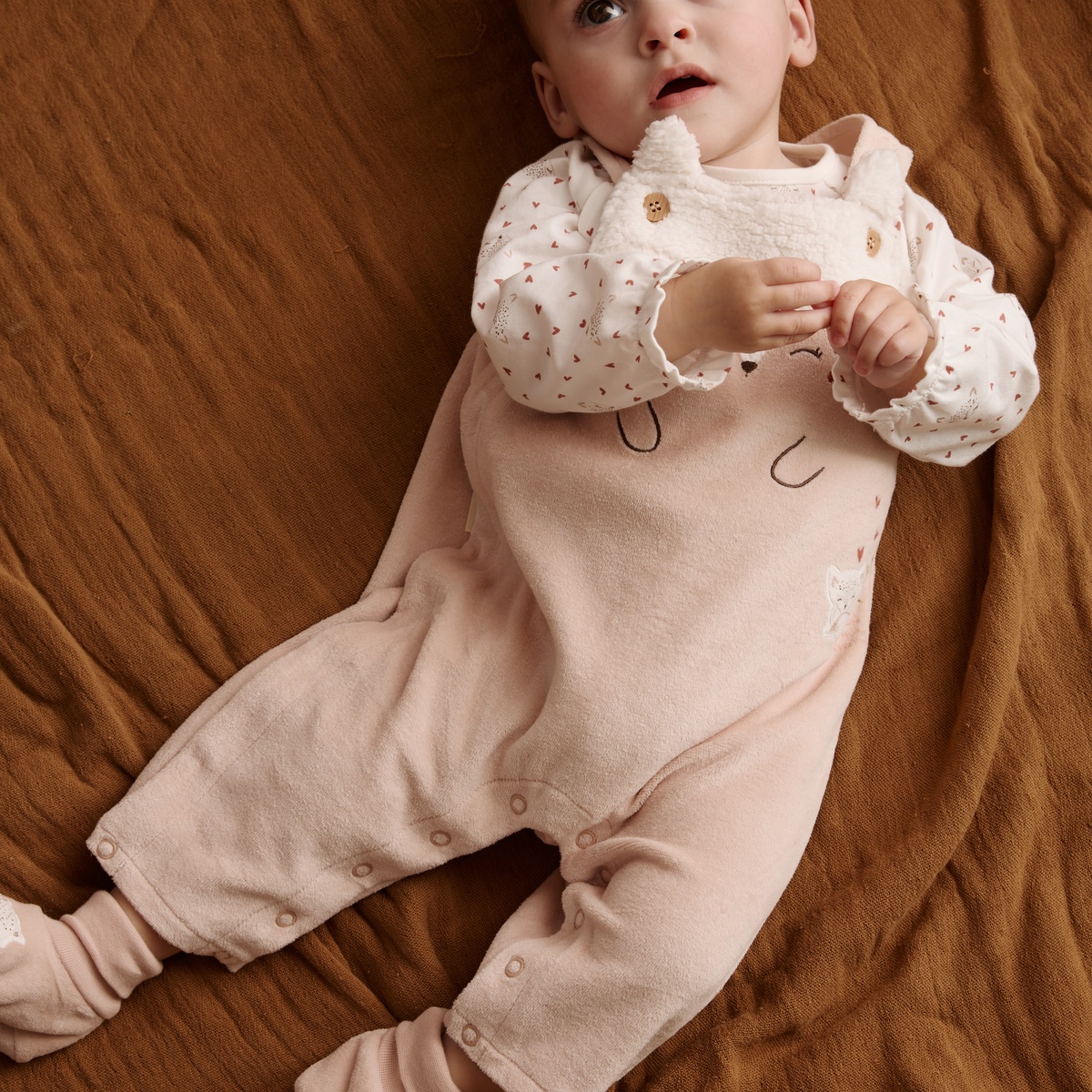 Ensemble salopette bébé en molleton et t-shirt Doucette rose, PETIT BEGUIN