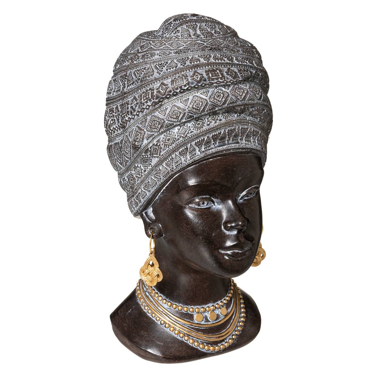 Statuette tête de femme africaine noir, ATMOSPHERA