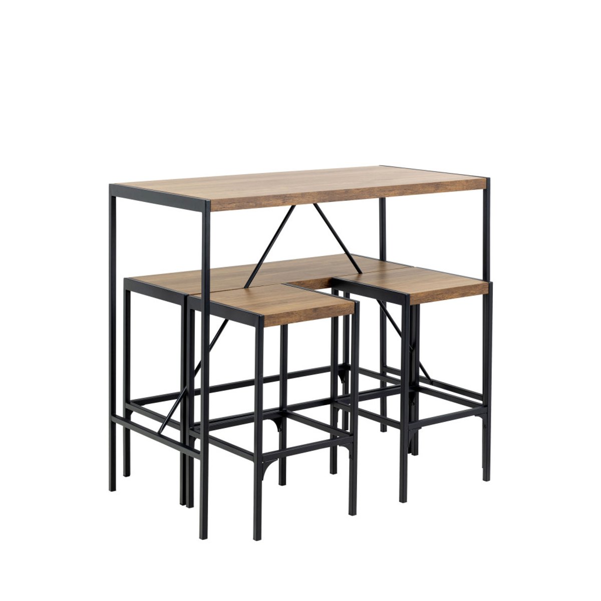 Ensemble table de bar pour 4 personnes en bois et métal H105cm- SKAL bois clair, DRAWER