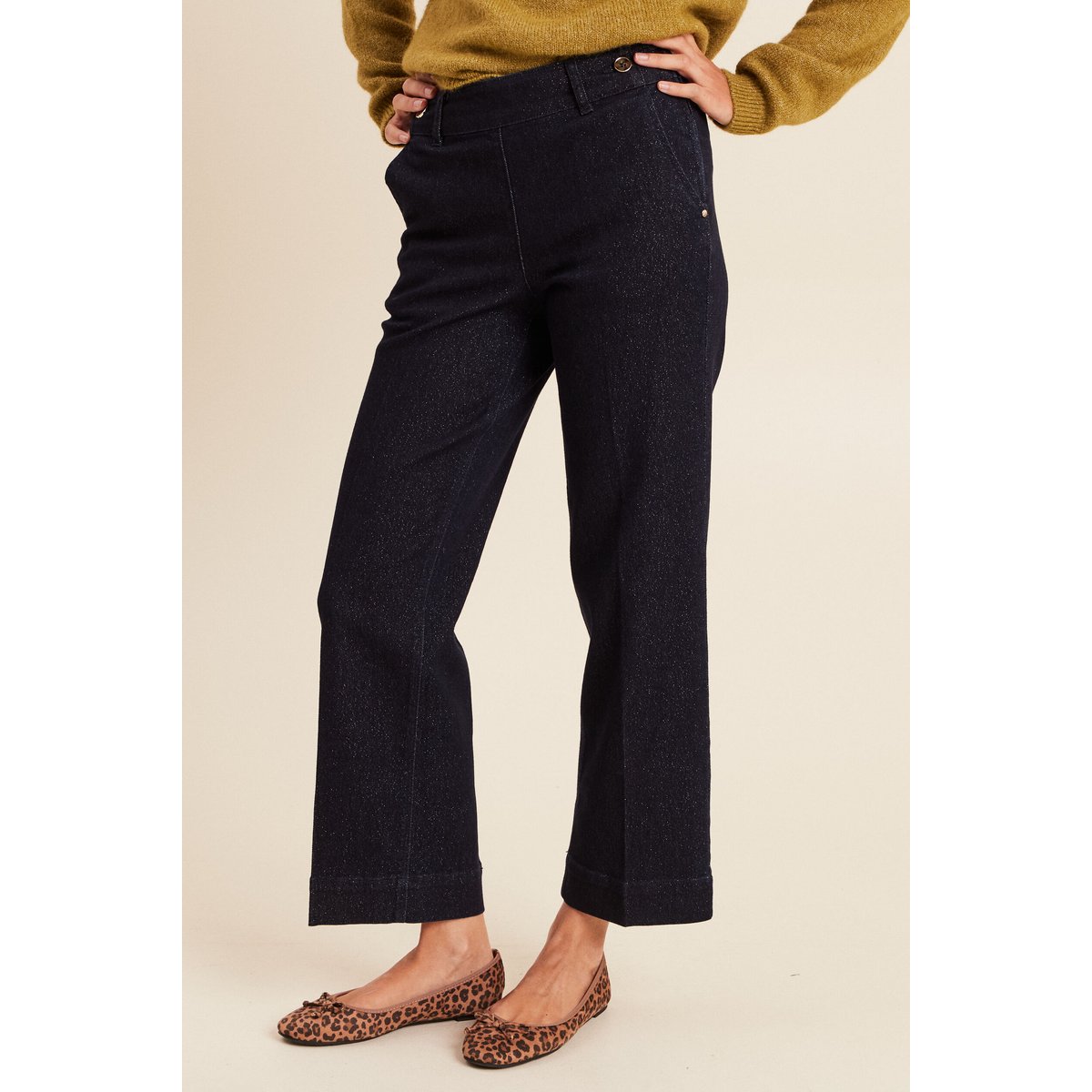 Jean large taille haute à paillettes denim brut, BREAL