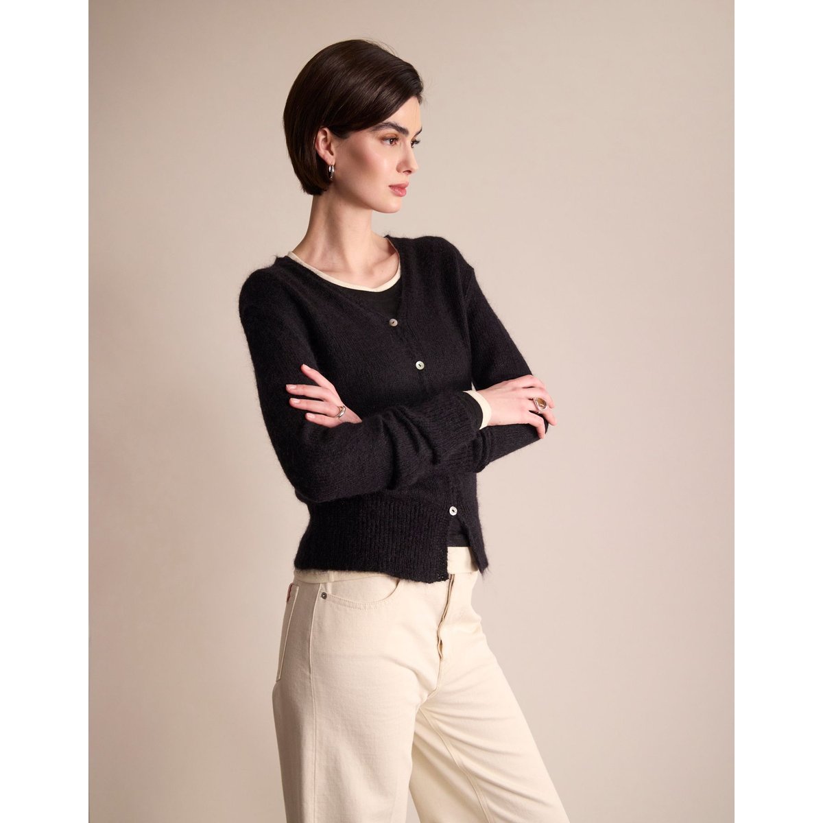 Cardigan Alex en maille mohair et laine mérinos - Ines de la Fressange Paris noir, INES DE LA FRESSANGE PARIS