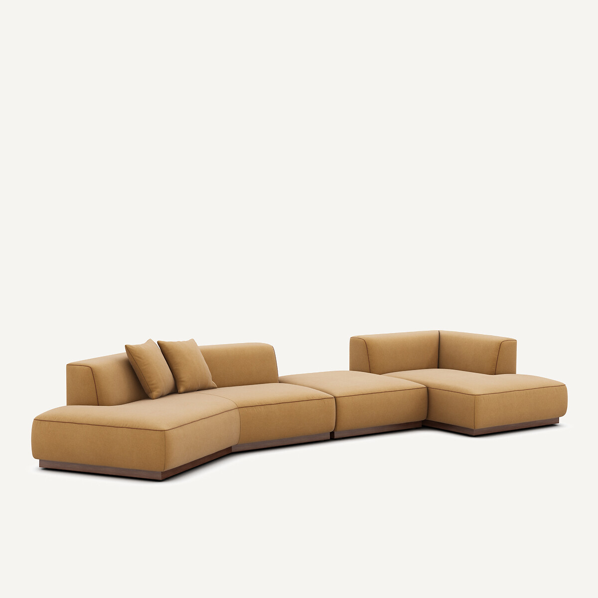 Canapé d'angle droit ouvert avec repose-pieds en velours de lin, JACOPO caramel, AM.PM