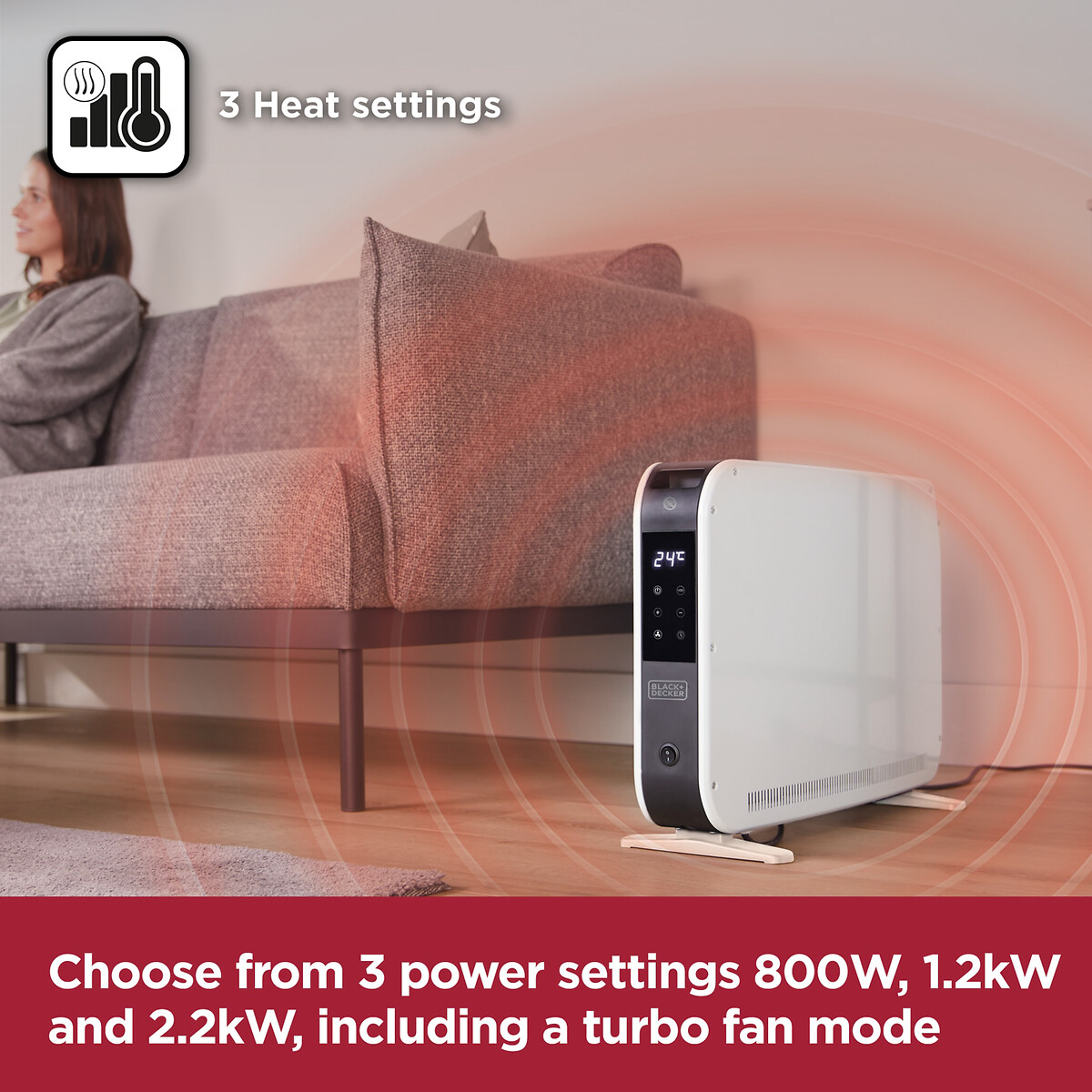 2.2KW Smart Convection Heater - BXCV41014 white, BLACK & DECKER