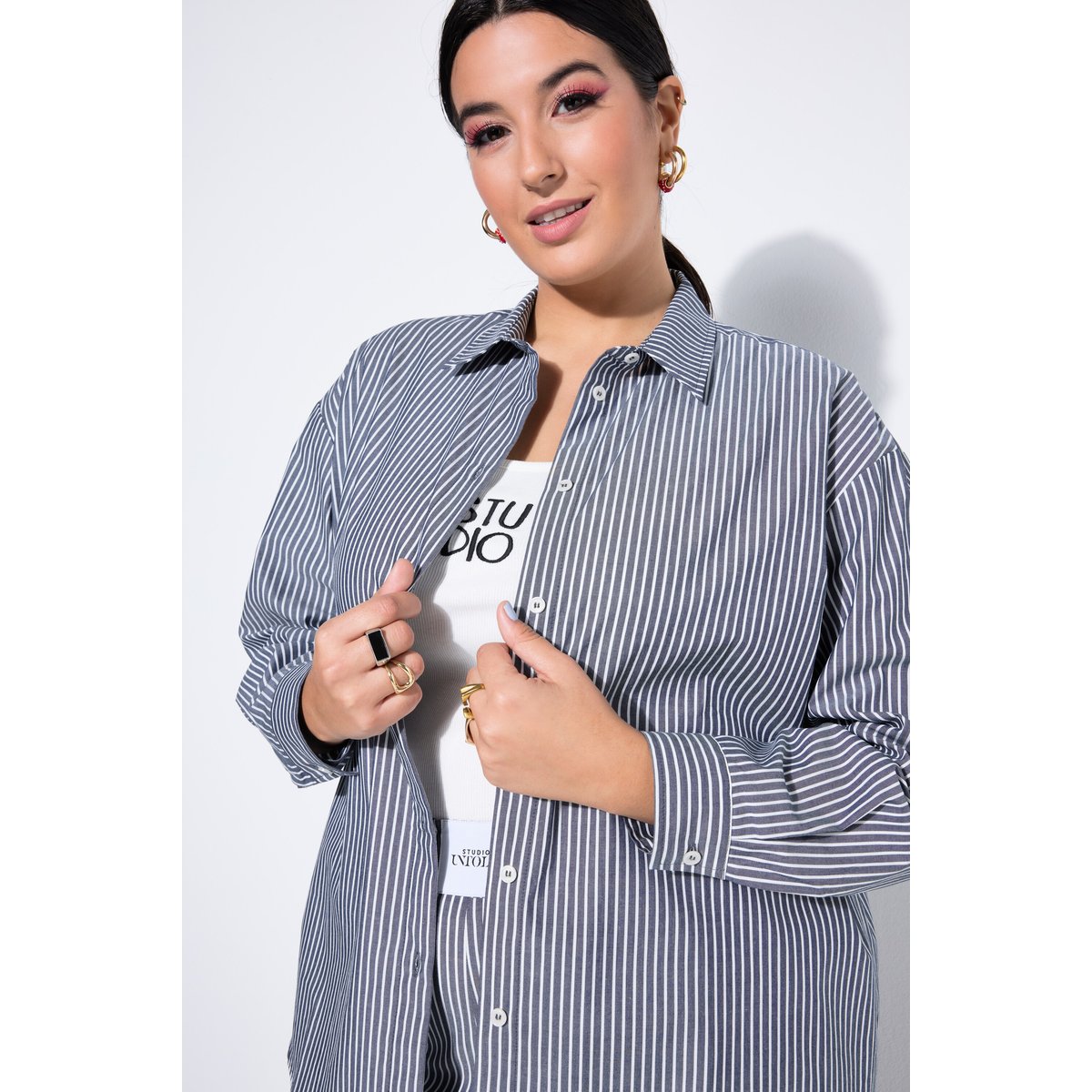 Chemisier oversize à rayures, patch marine, STUDIO UNTOLD