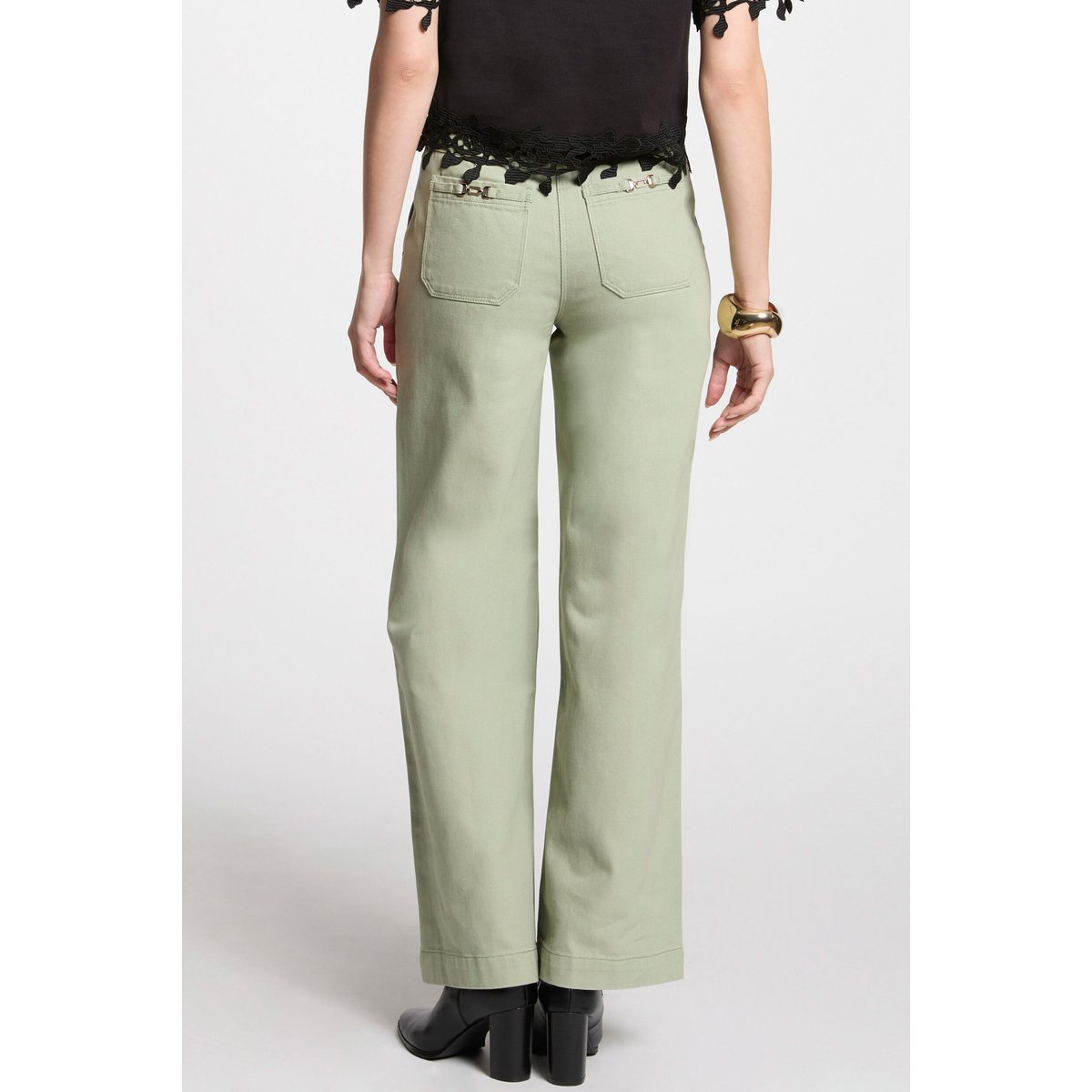 Jeans jambe large vert clair, MORGAN