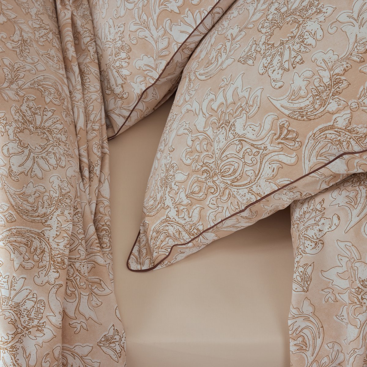 Taie d’oreiller percale de coton ornemental classique beige, TRADILINGE