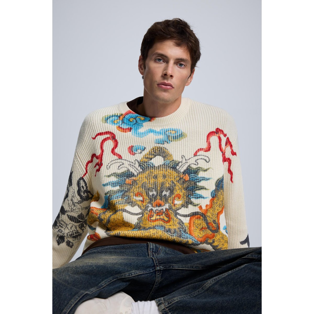 Pull imprimé Japon beige, DESIGUAL