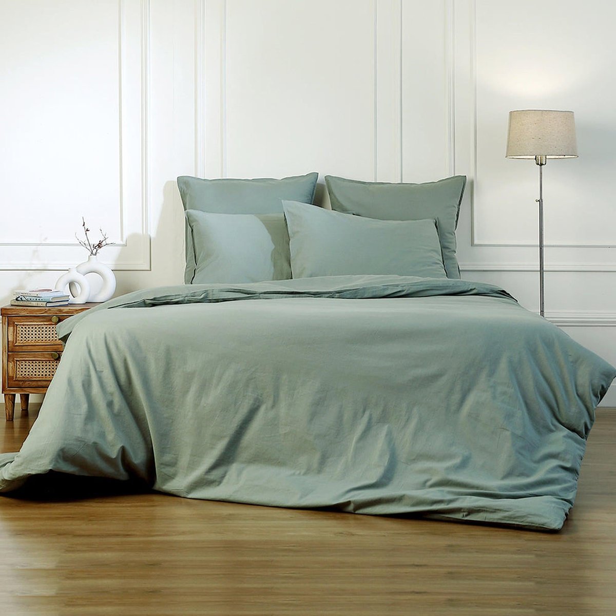 Drap housse coton lavé LUNA vert céladon, FEBRONIE