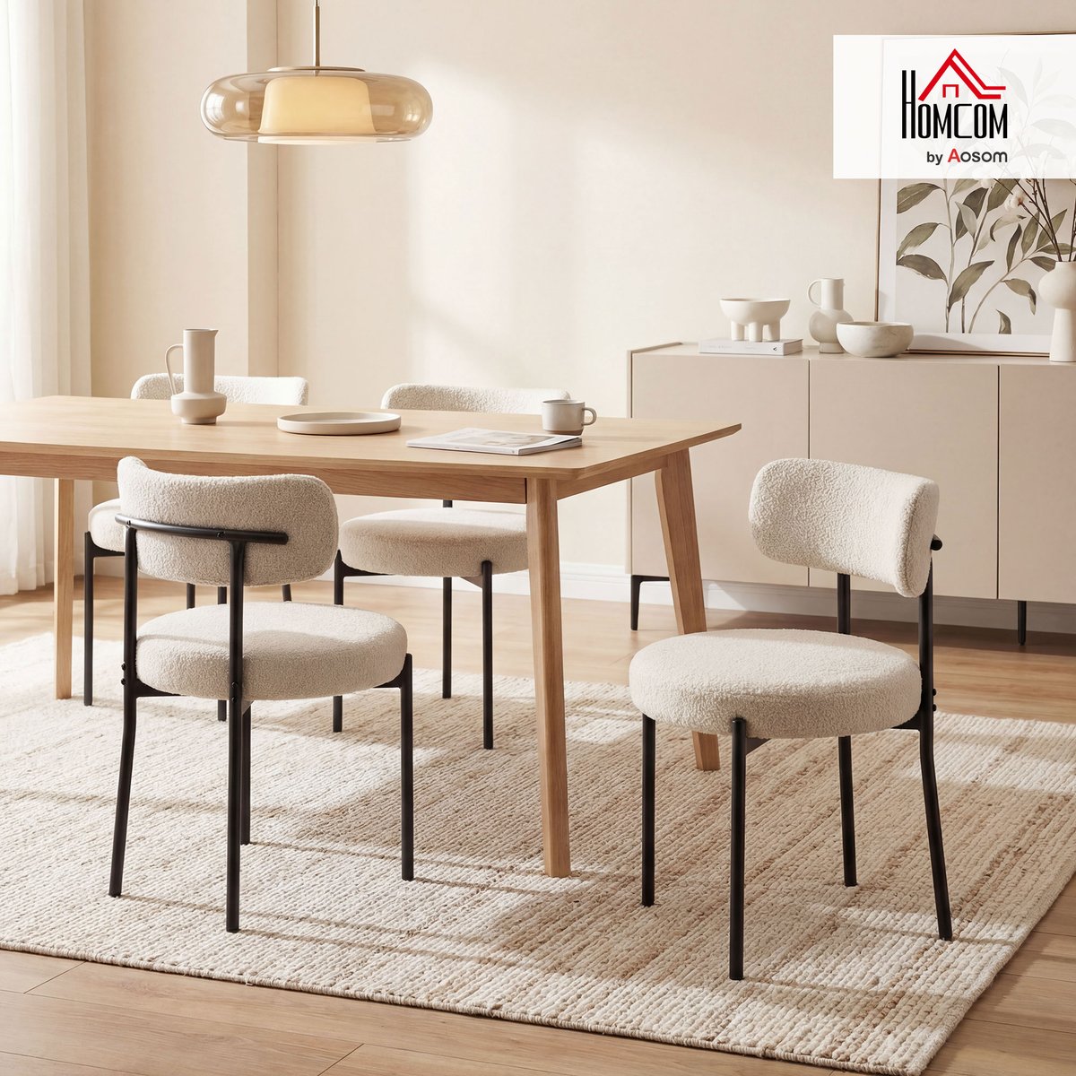 Chaise de salle à manger Tissu bouclette (100 beige, HOMCOM