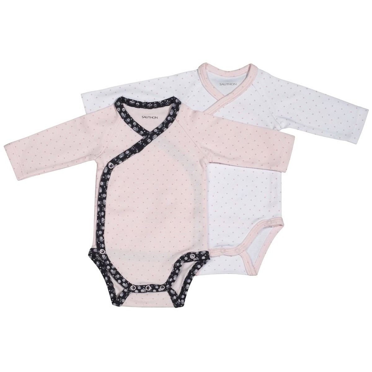 Bodies bébé à manches longues Lot de 2 rose/blanc, SAUTHON