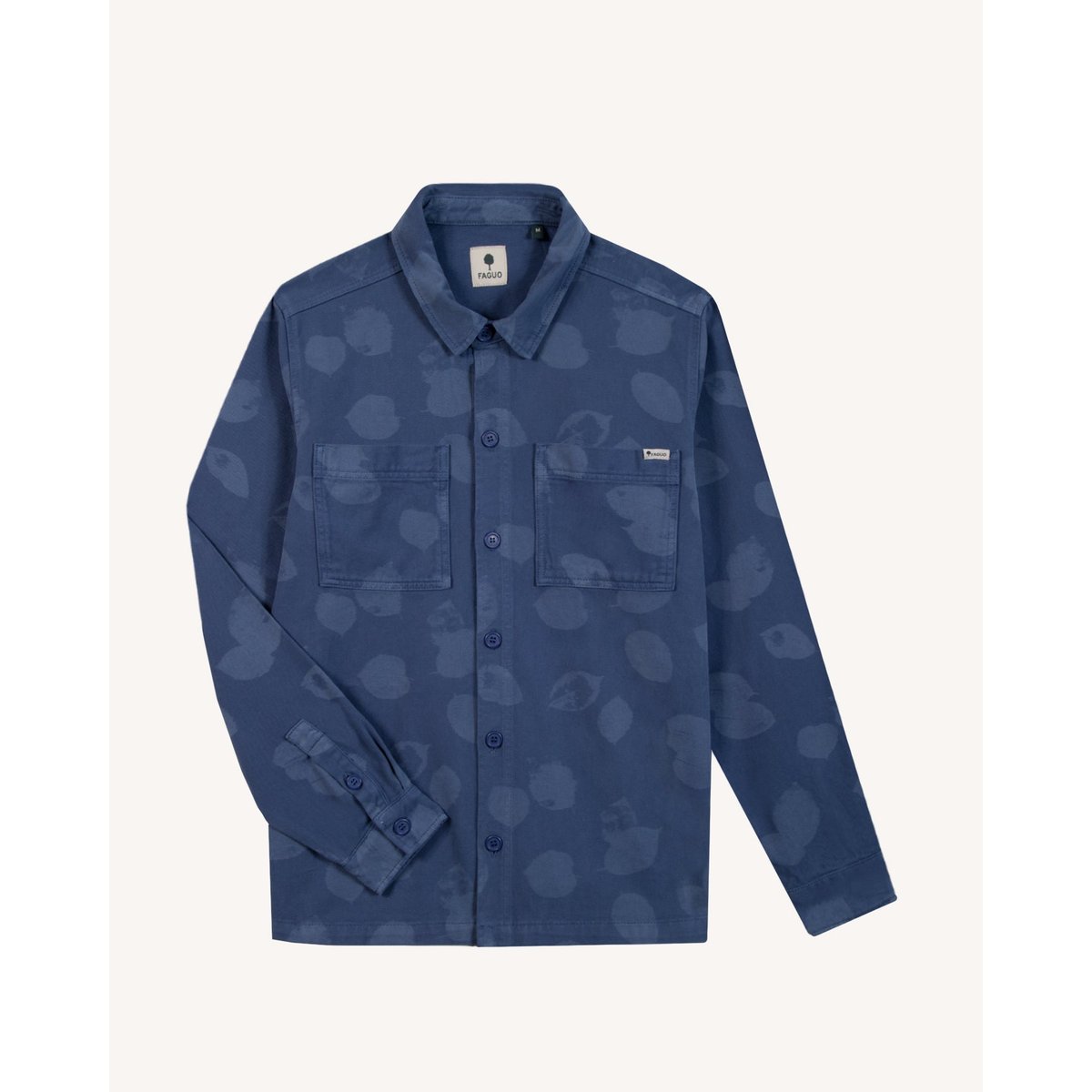 Sur-chemise en tissu sergé bleu et écru, FAGUO