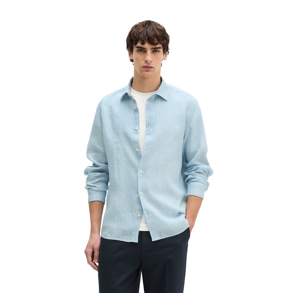 Chemise en lin regular avec imprimé allover bleu clair, MARC O'POLO