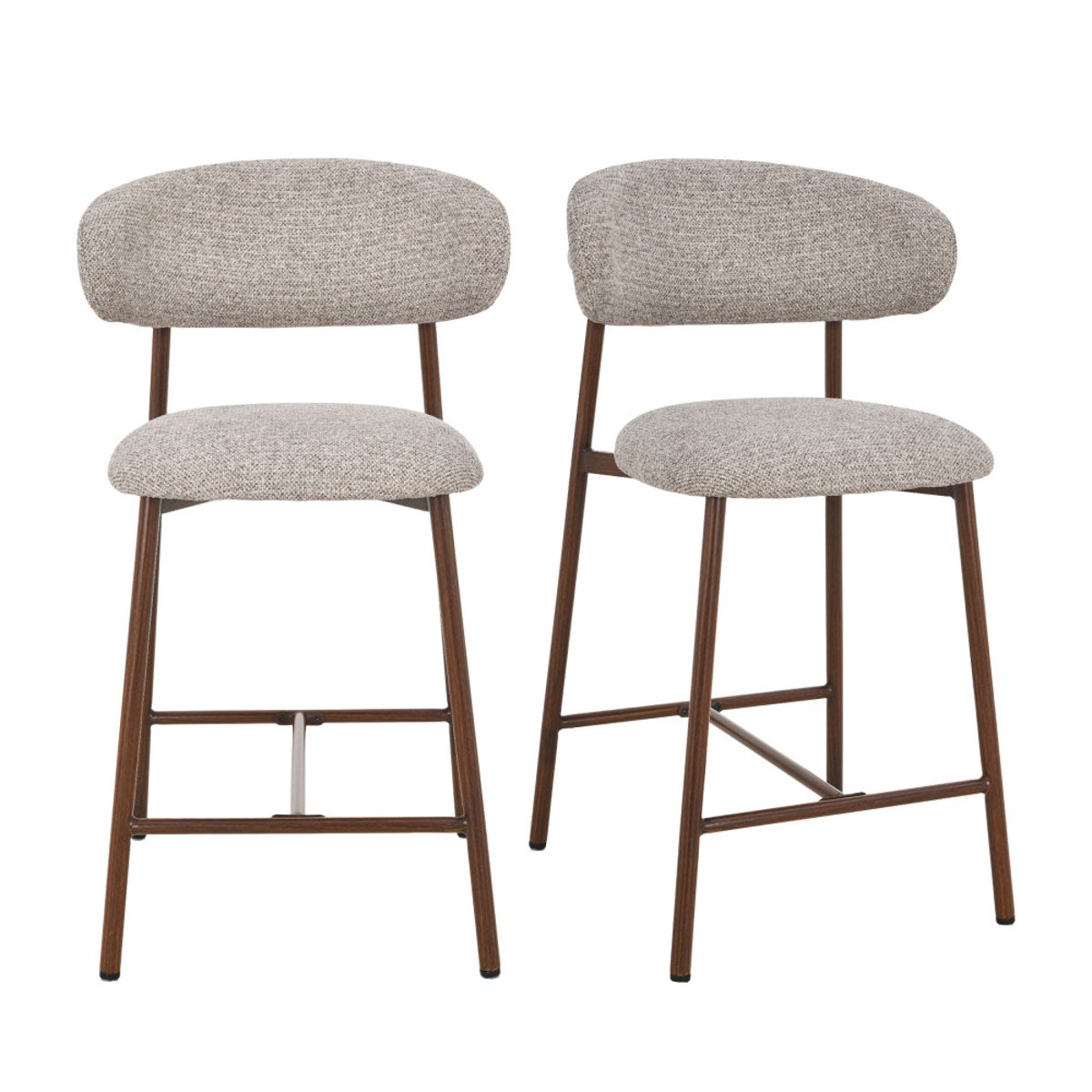 Lot de 2 chaises de bar en tissu pieds effet bois foncé H65cm- DRACO marron chiné, DRAWER