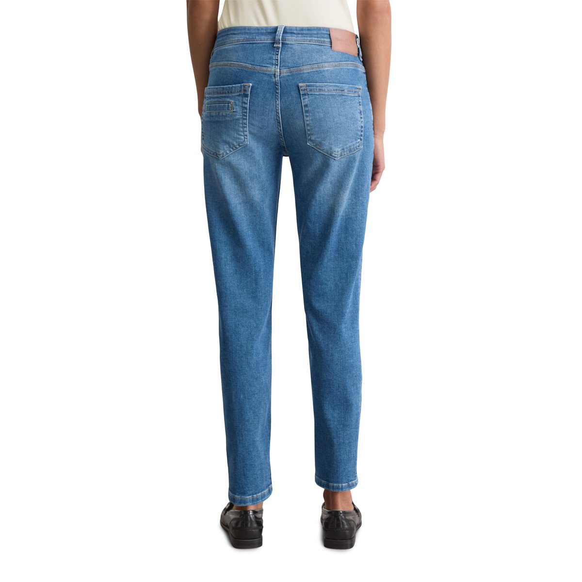 Jeans modèle Theda boyfriend cropped en mélange stretch de coton organique bleu foncé, MARC O'POLO