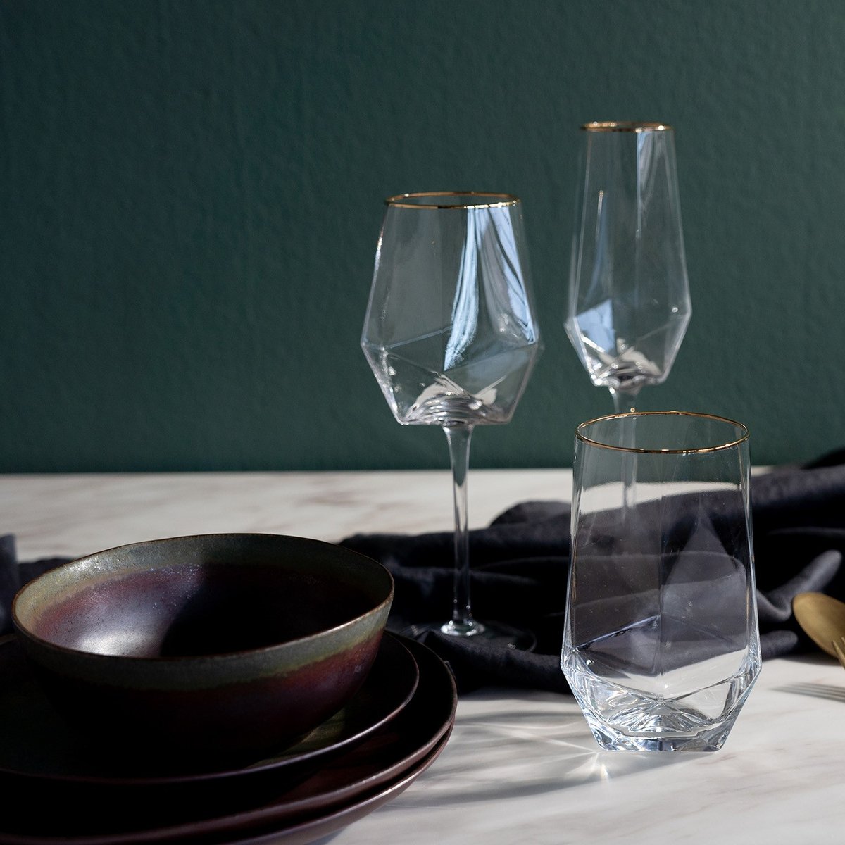 Lot de 4 verres à vin à bordure, DIAMOND or, KARE DESIGN