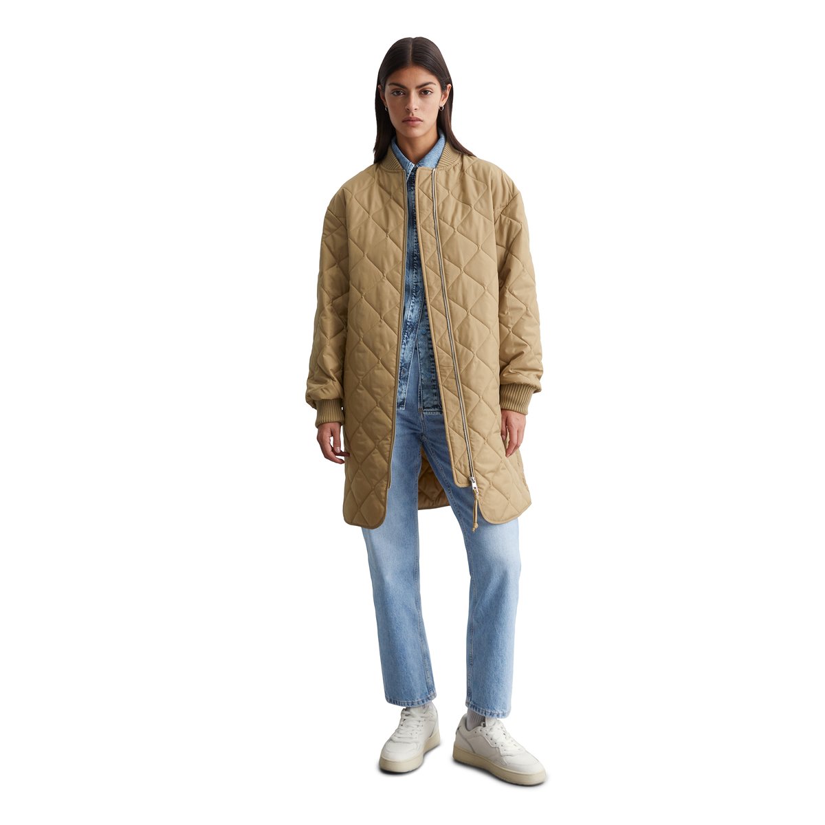 Blouson long style aviateur regular en ripstop résistant à l'eau marron, MARC O’POLO DENIM