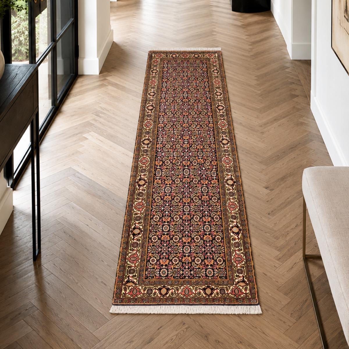 Tapis d'orient aux motifs orientaux, noué main, BIDJAR 5 vert, rose, bleu, UN AMOUR DE TAPIS