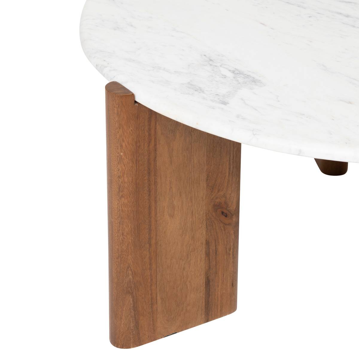 Table basse ronde marbre bois de manguier NANDA blanc, ATMOSPHERA