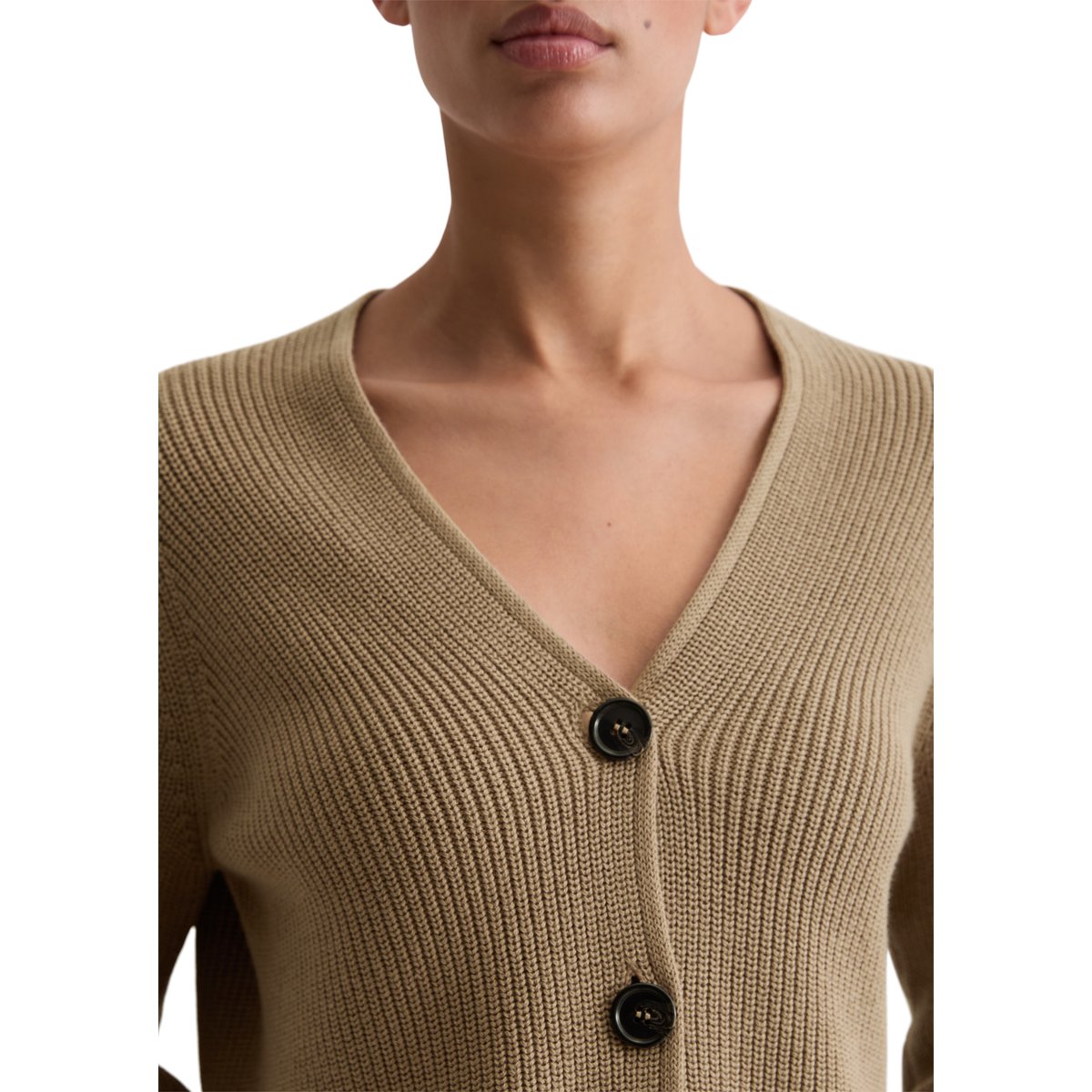 Cardigan col V relaxed en coton organique lourd marron, MARC O'POLO