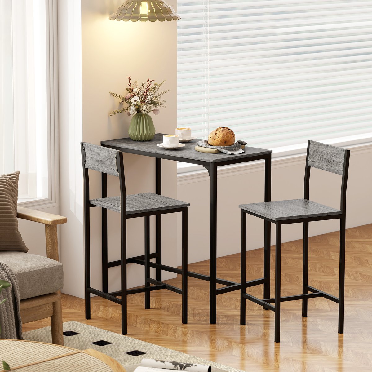 Ensemble de table de bar Métal Gris foncé gris foncé, noir, HOMCOM