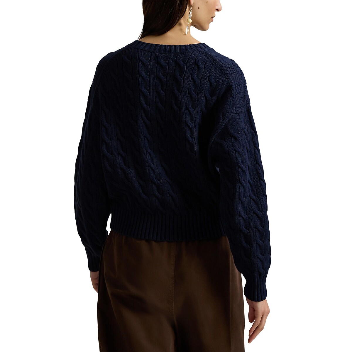 Cable Knit Crew Neck Long Sleeve Loose Fit Jumper navy, POLO RALPH LAUREN