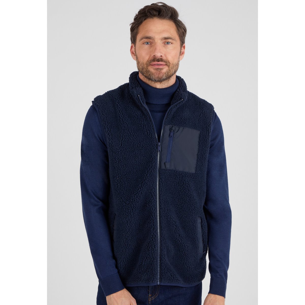 Veste sans manches en maille moutonnée bleu marine, DAMART