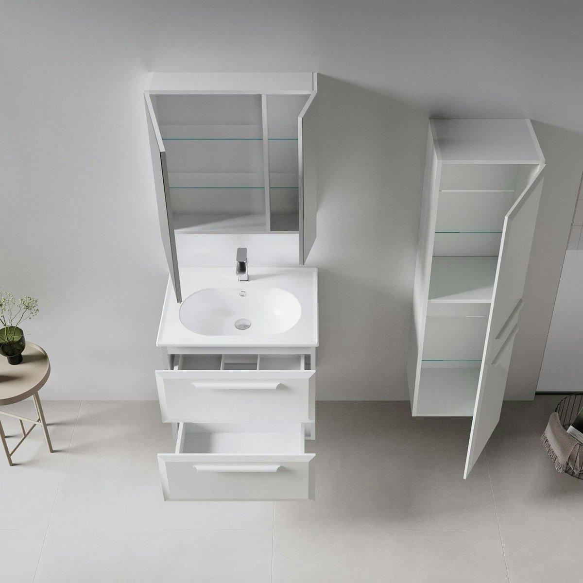 Meuble vasque 65 cm 2 tiroirs NEREE cachemire, PIER IMPORT