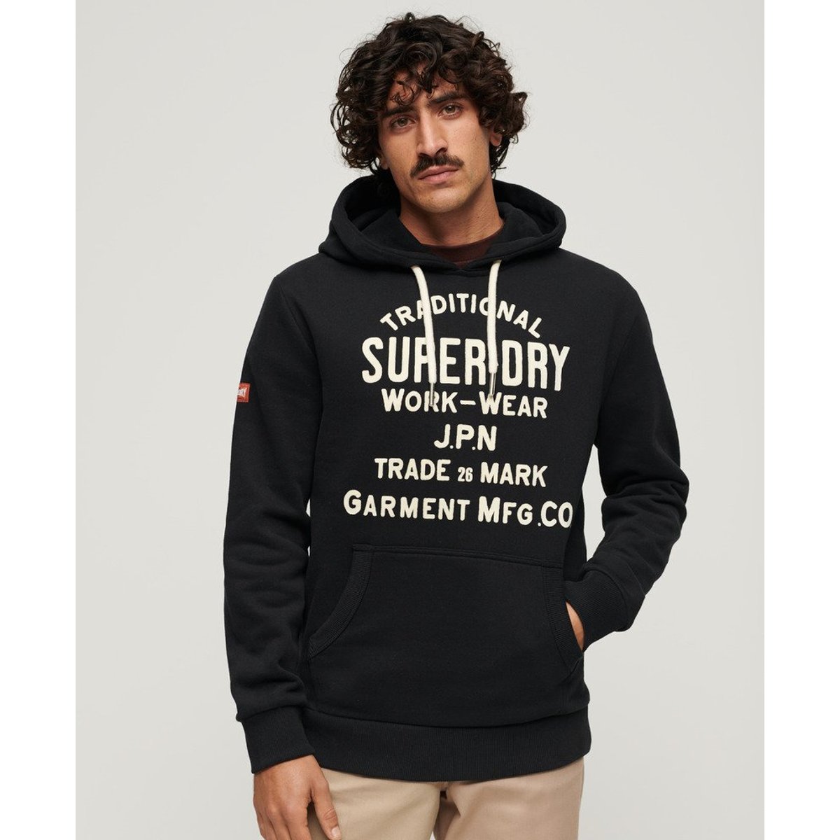 Sweat à capuche et motif floqué Workwear noir nero chiné, SUPERDRY