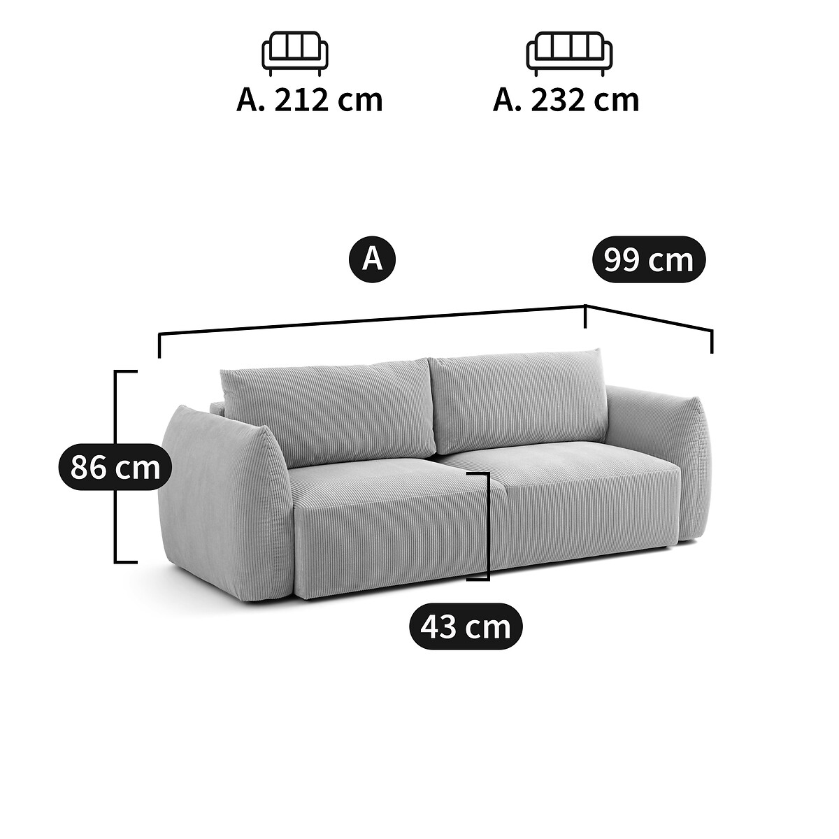 Canapé droit, 3 ou 4 places, en bouclette fine, EDITH bleu, LA REDOUTE INTERIEURS