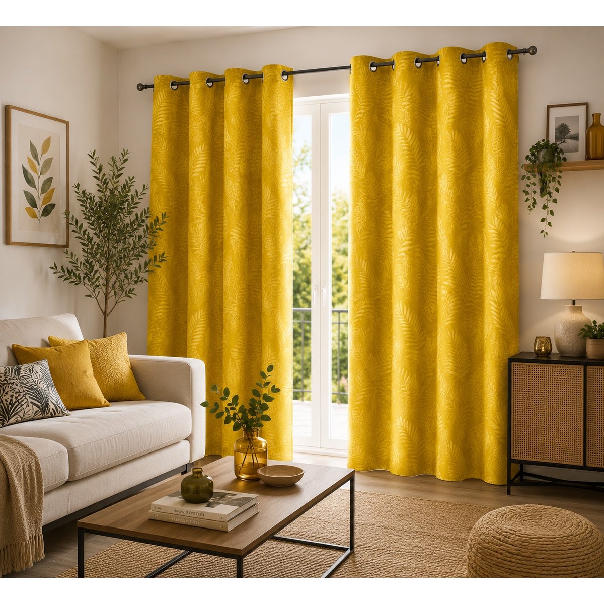 Rideau a oeillets 140x240cm Tropicaline jaune jaune épicé, EDEN