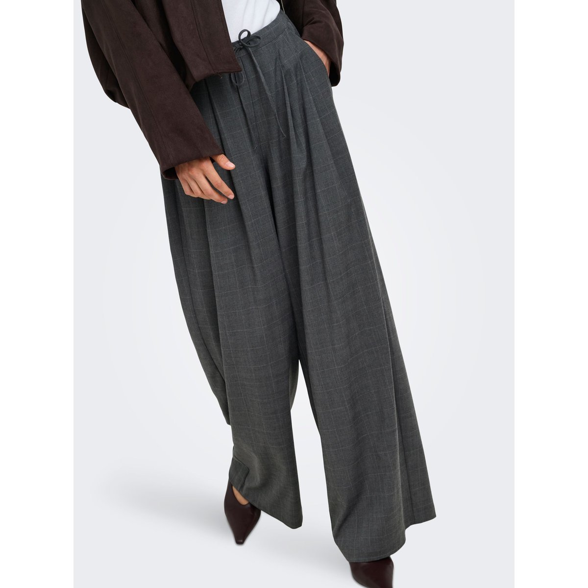 Pantalon À Jambe Large dark grey melange, ONLY