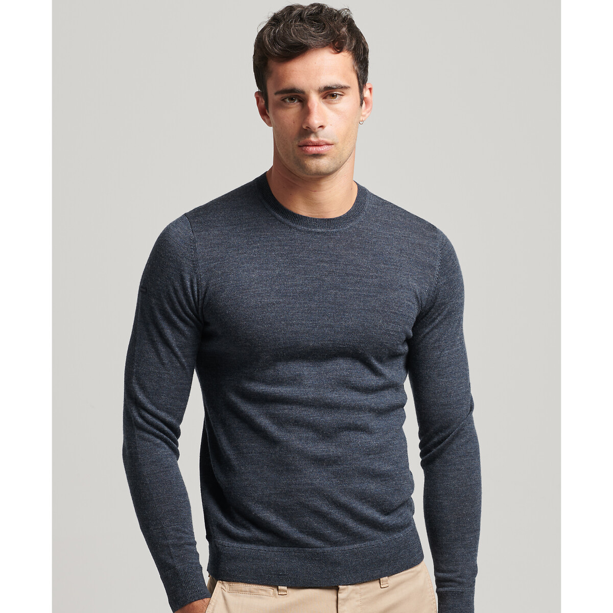 Pull col rond en laine mérinos Studios bleu marine, SUPERDRY