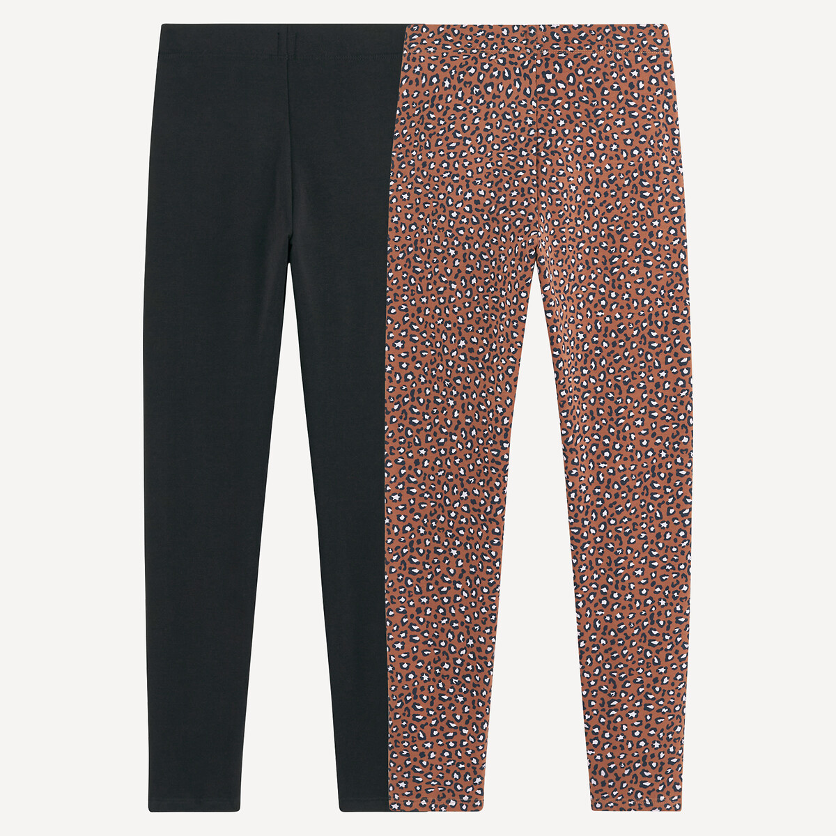 Set van 2 leggings zwart+luipaardprint, LA REDOUTE COLLECTIONS