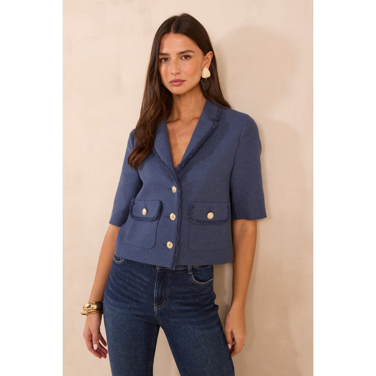 Veste de tailleur tweed en coton mélangé VALENCE denim brut, Maison 123