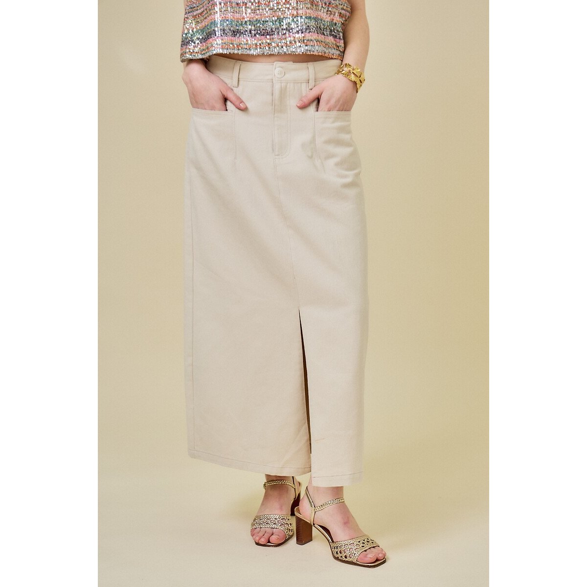 Front Slit Midaxi Skirt beige, SEE U SOON