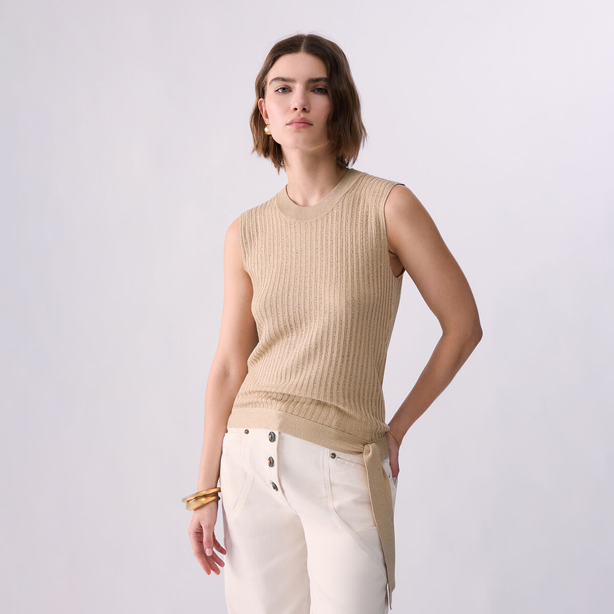 Haut en maille avec nœud beige, LIU JO