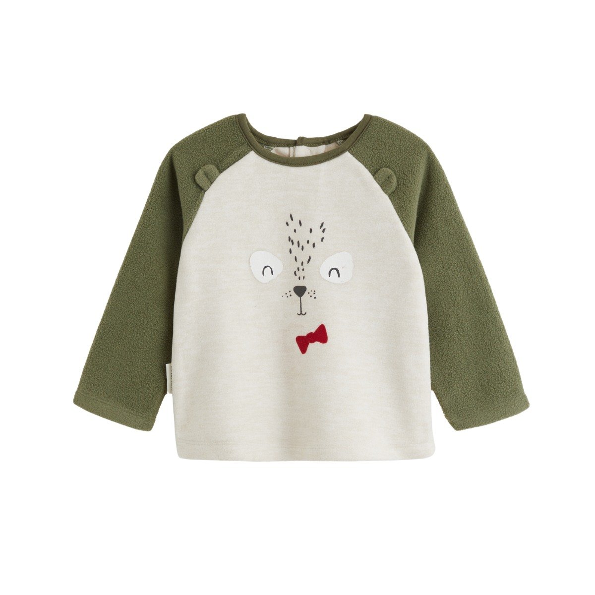 Pyjama bébé 2 pièces en polaire avec pieds retroussables Pistache kaki, PETIT BEGUIN