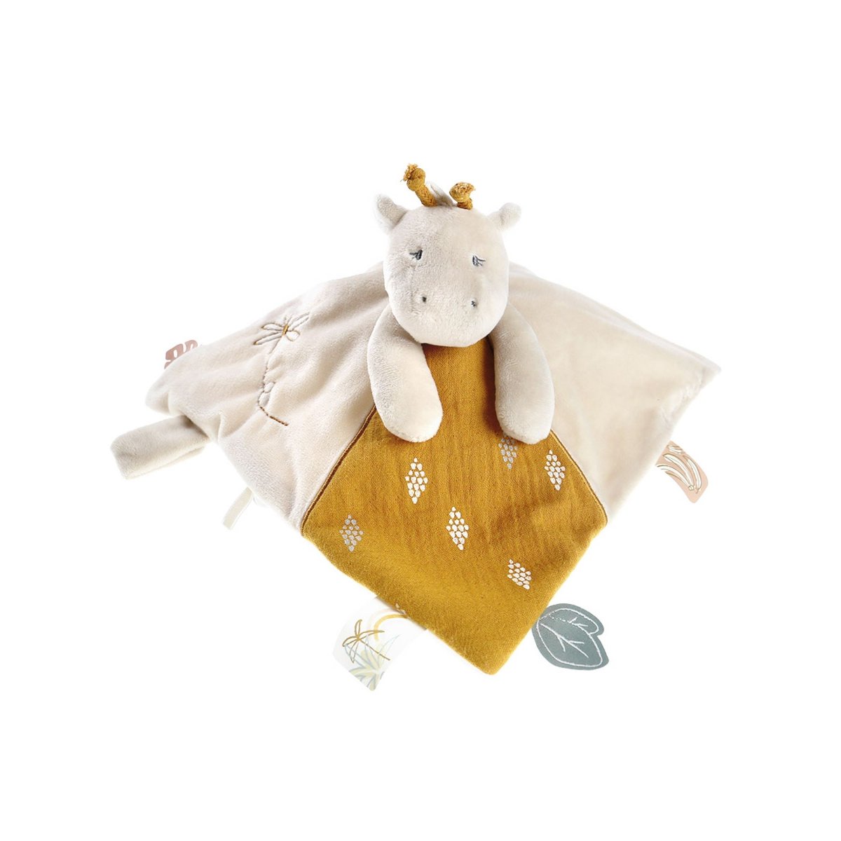 Doudou plat attache sucette beige, orange, NOUKIE'S
