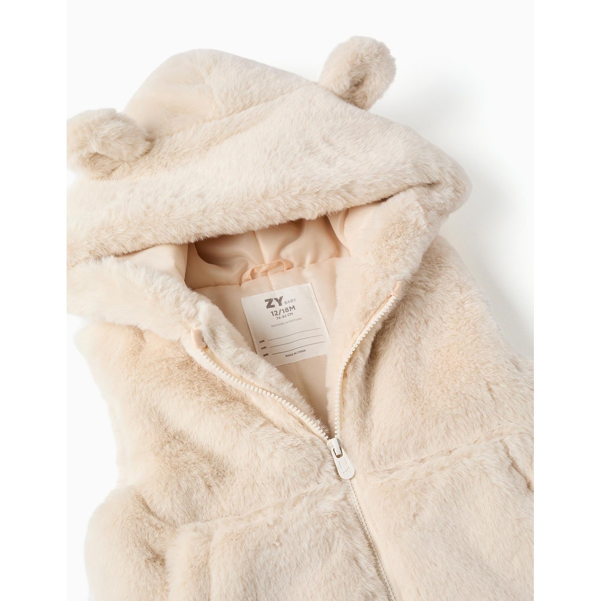 Gilet sans manches en peluche douce synthétique à capuche blanc, ZIPPY