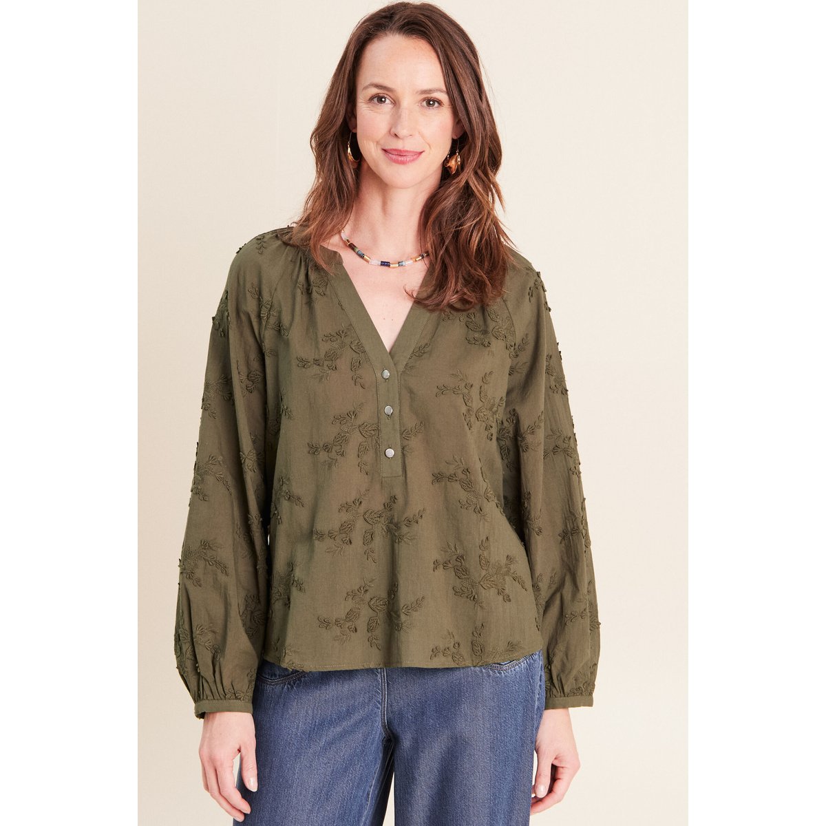 Blouse ample manches longues fluide vert kaki, BREAL