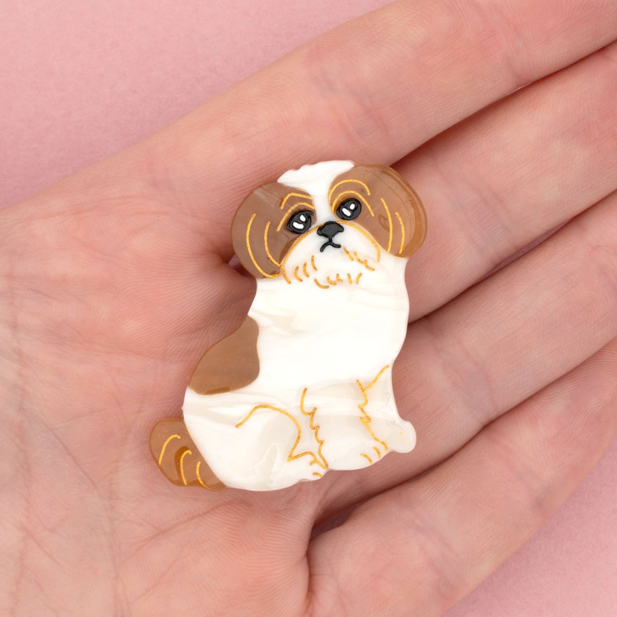 Barrette SHIH TZU blanc et marron, COUCOU SUZETTE