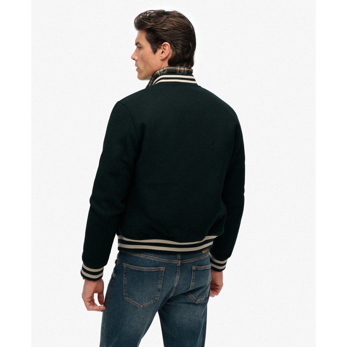Bomber Varsity Monogram en Laine Mélangée laine verte, SUPERDRY