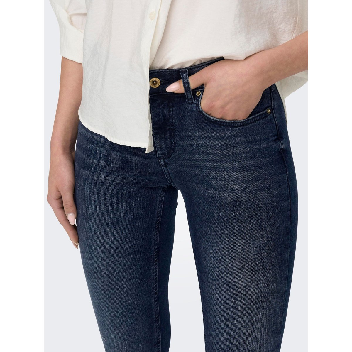 Jean skinny, bas frangé blue black, ONLY