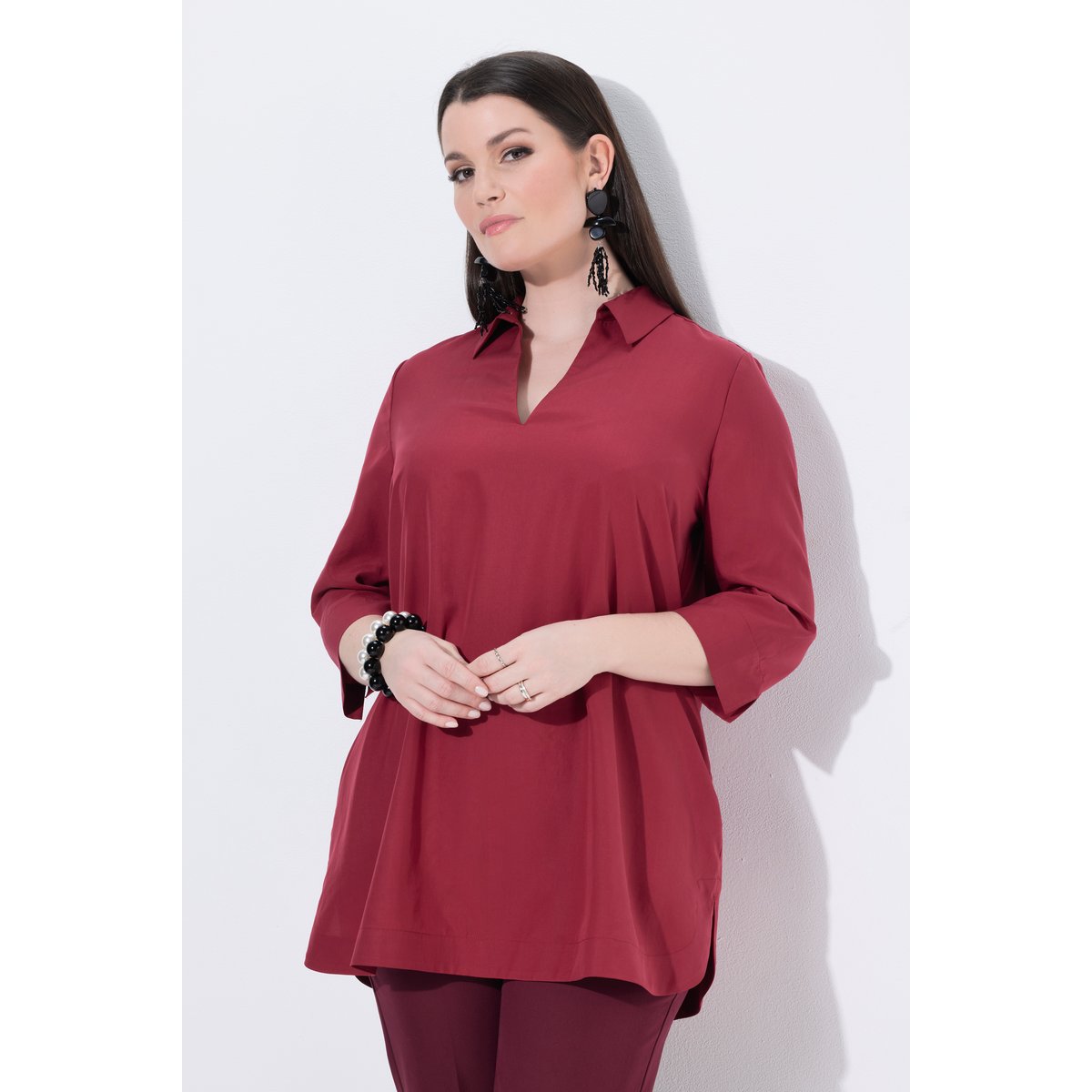 Tunique longue en lyocell rouge pur, ULLA POPKEN