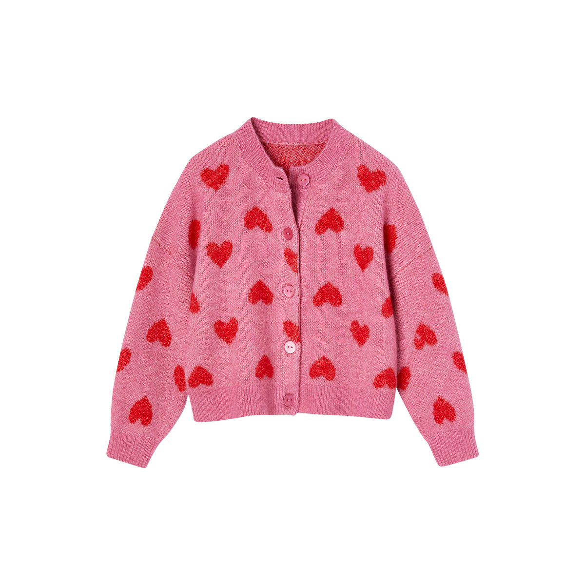 Gilet jacquard coeurs vieux rose, VERTBAUDET